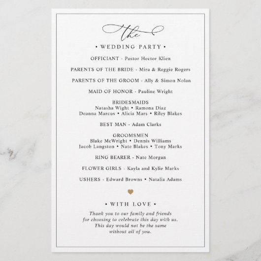 Programm für einfache Schwarz-Weiß-Hochzeiten (Rückseite)