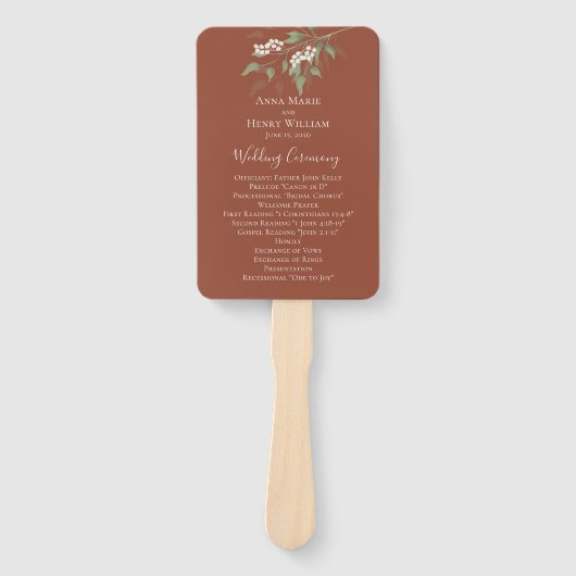 Programm für einfache Terracotta-Hochzeit Fächer (Vorderseite)