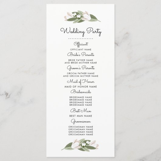 Programm für Elfenbein und Schwarze Hochzeitssrigs (Rückseite)