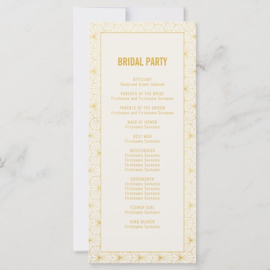 Programm für geometrische Art-Deco-Hochzeitsfeier (Rückseite)