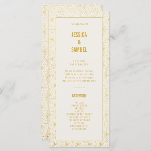 Programm für geometrische Art-Deco-Hochzeitsfeier (Vorne/Hinten)