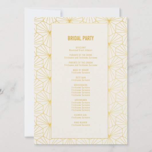 Programm für geometrische Art-Deco-Hochzeitsfeier (Rückseite)