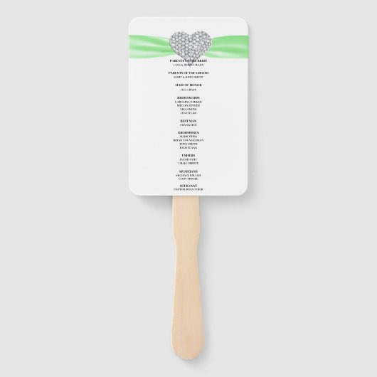 Programm für grüne Diamant-Herz-Hochzeit Fächer (Rückseite)