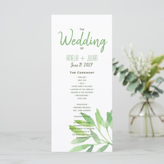 Programm für Grüne Hochzeit (Stehend Vorderseite)