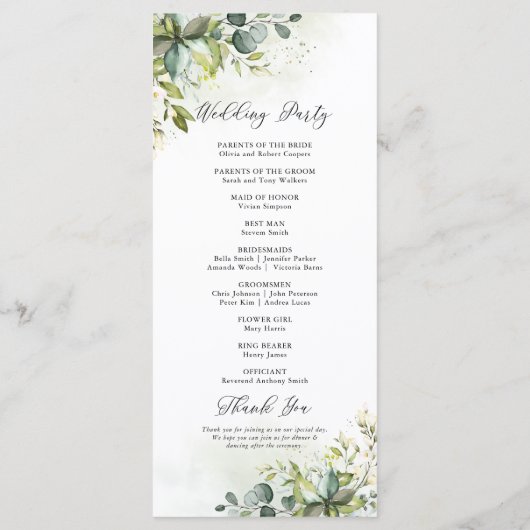 Programm für Grüne Hochzeit (Rückseite)