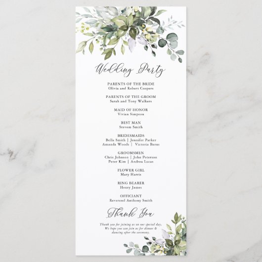 Programm für Grüne Hochzeit (Rückseite)