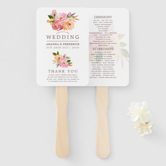 Programm für Hochzeiten, Aquarell-Blume Fächer (Vorne und Hinten)