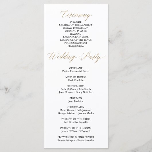 Programm für Hochzeiten im Grünen - Zeremonie (Rückseite)