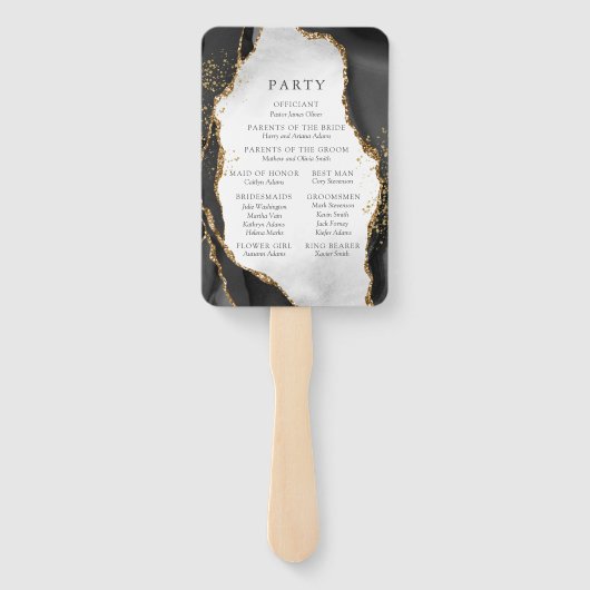 Programm für Hochzeiten in Schwarz, Gold und Grau Fächer (Rückseite)