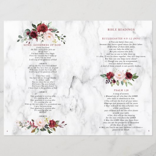 Programm für Hochzeitsbroschüren in Burgund 2 Seit (Rückseite)