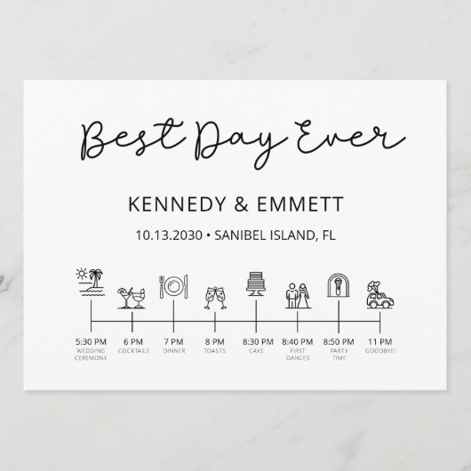 Programm für Hochzeitstage am Strand (Vorderseite)