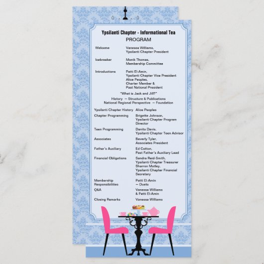 Programm für individuelles Tee-Party (Vorne/Hinten)