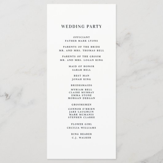 Programm für Kalligrafie-Hochzeitfeier | Schwarz (Rückseite)