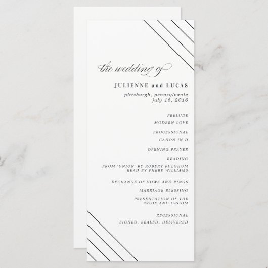 Programm für Kalligrafie-Hochzeitfeier | Schwarz (Vorne/Hinten)