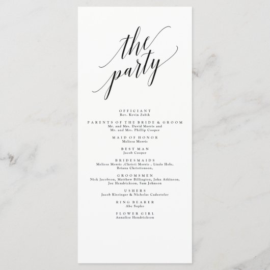 Programm für Kalligrafie-Hochzeitfeier | Schwarz (Rückseite)