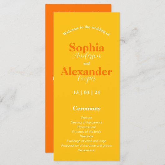 Programm für kühne, gelbe und orangefarbene Hochze (Vorne/Hinten)