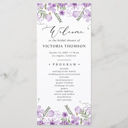Programm für Lila Blumenkohl-Brautparty (Vorderseite)