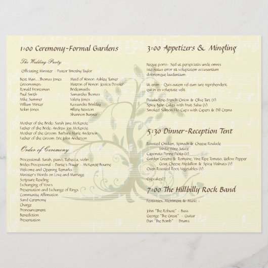 Programm für musikalische Hochzeiten von Bäumen (Rückseite)