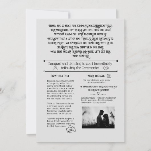 Programm für personalisierte Hochzeitspapiere (Rückseite)