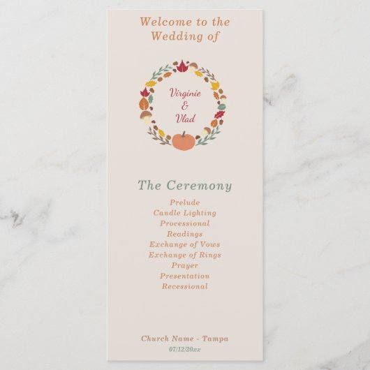 Programm für Rustikal und Hochzeit im Herbst (Vorderseite)