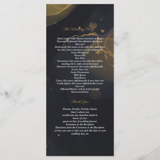 Programm für schwarze und goldene Marmor (Rückseite)