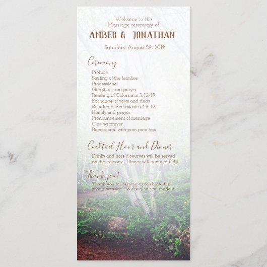 Programm für verzauberte Waldhochzeit (Rückseite)