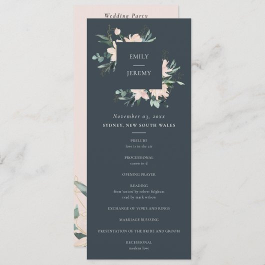 PROGRAMM "GRAY BLUSH GOLD FLORAL WEDDING CEREMONON (Vorne/Hinten)