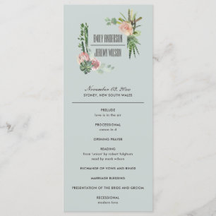 PROGRAMM "GRAY PINK FLORAL CACTI WEDDING CEREMONON