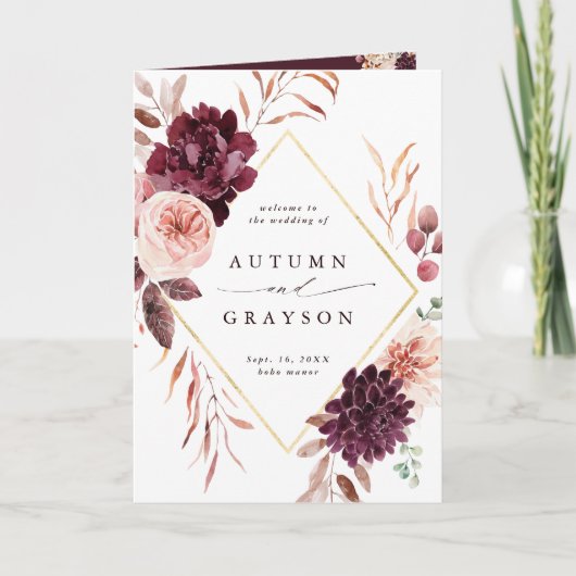 Programm Herbst Romance Burgundy Wedding Folding (Vorderseite)