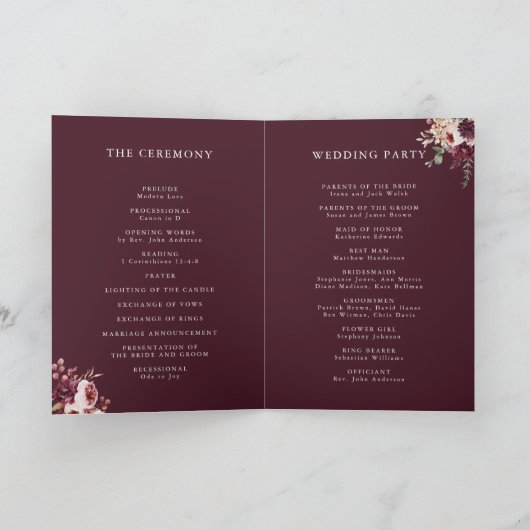 Programm Herbst Romance Burgundy Wedding Folding (Innenseite)