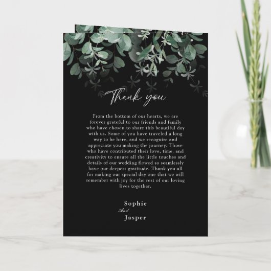 Programm "Modernes Greenery Black Wedding Folded" (Rückseite)