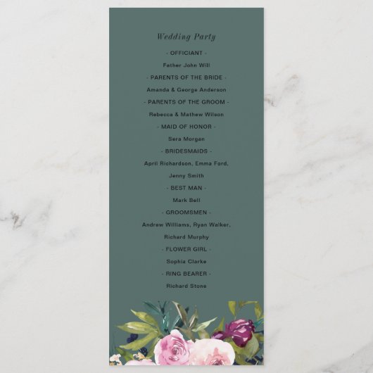 PROGRAMM "NAVY BLUSH BURGUNDY FLORA WEDDING CEREMO (Rückseite)