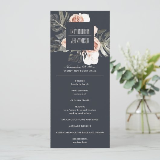 PROGRAMM "NAVY RUST MONSTERA FLORAL WEDDING CEREMO (Stehend Vorderseite)