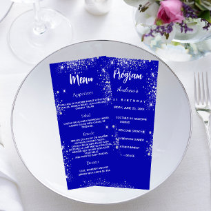 Programm-Party-Abendmenü königsblau Silber Werbekarte