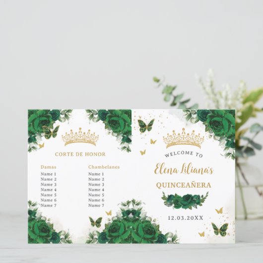 Programm "Quinceañera Emerald Floral Butterfells" (Stehend Vorderseite)