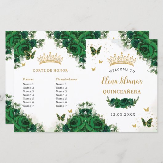 Programm "Quinceañera Emerald Floral Butterfells" (Vorne/Hinten)