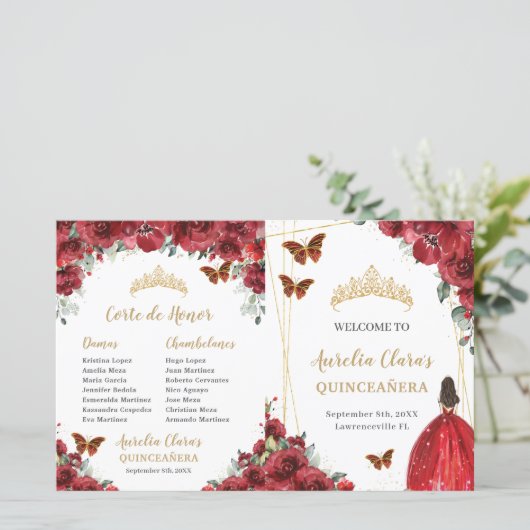 Programm "Red Floral Quinceanera Orderveranstaltun (Stehend Vorderseite)