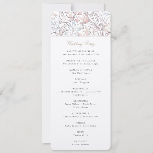 Programm Wedding Golden Lilies William Morris (Rückseite)