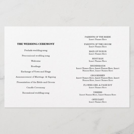 PROGRAMM "WEDEDING CEREMONY Mini Gold Konfetti Elf (Rückseite)