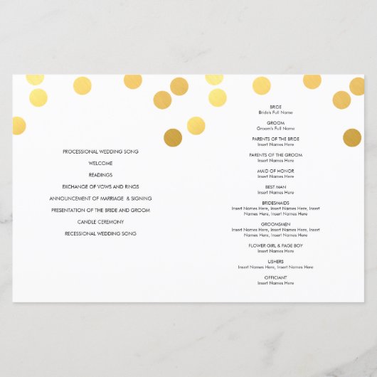 PROGRAMM "WEDING CEREMONY" handgeschriebene Goldfl (Rückseite)