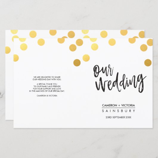 PROGRAMM "WEDING CEREMONY" handgeschriebene Goldfl (Vorne/Hinten)
