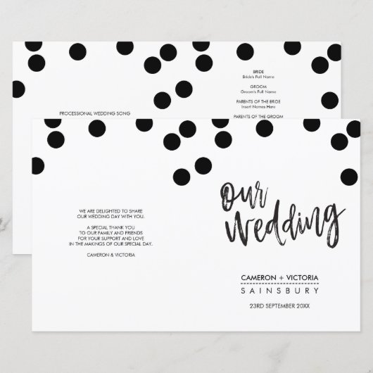 PROGRAMM "WEDING CEREMONY" handgeschriebene schwar (Vorne/Hinten)