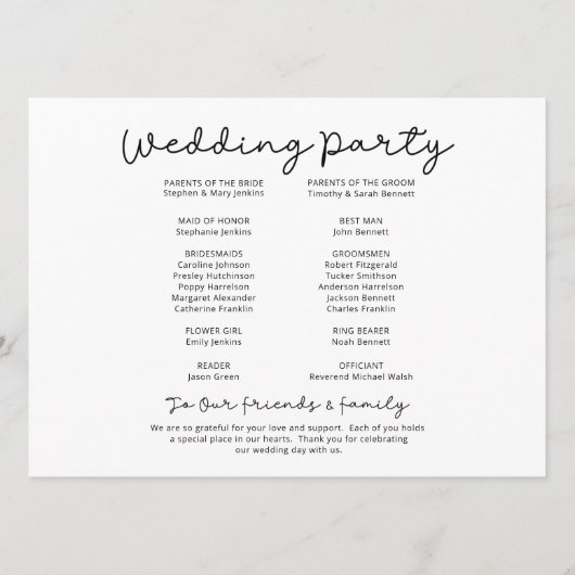 Programm zum Hochzeitstag (Rückseite)