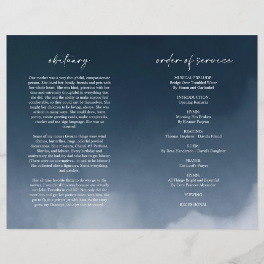 Programm zur Beerdigung von Dienstfalten der Marin (Rückseite)