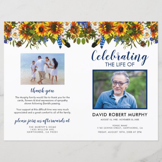 Programm zur Beerdigung von Sonnenblumen (Vorderseite)