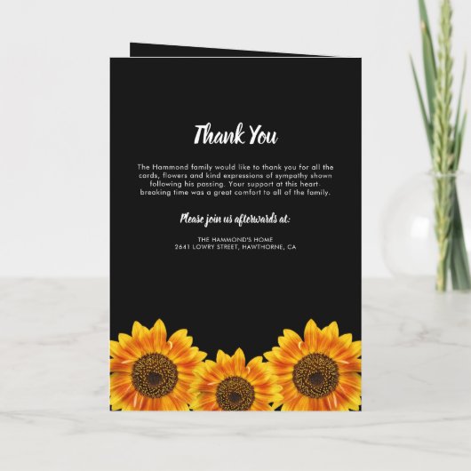 Programm zur Beerdigung von Sonnenblumen | Dienstp (Rückseite)