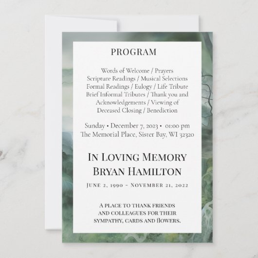 Programm zur Beerdigung von Wasserfarben-Misty-Wäl (Rückseite)