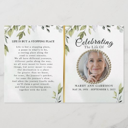 Programm zur botanischen Feier des Lebens (Vorderseite)