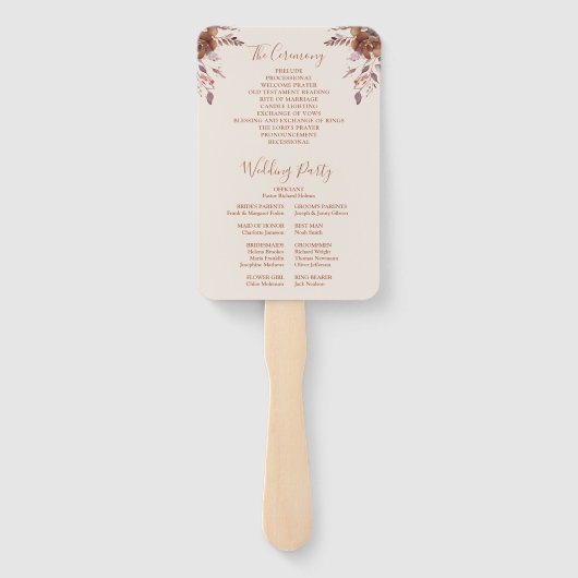 Programm zur Hochzeit im Herbst von rustikalen Blu Fächer (Rückseite)