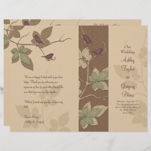 Programm zur Hochzeit im Herbst von Vögeln und Reb (Vorne/Hinten)